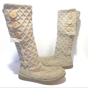 UGG Lattice Cardy Sand Button Sweater Knit Boots